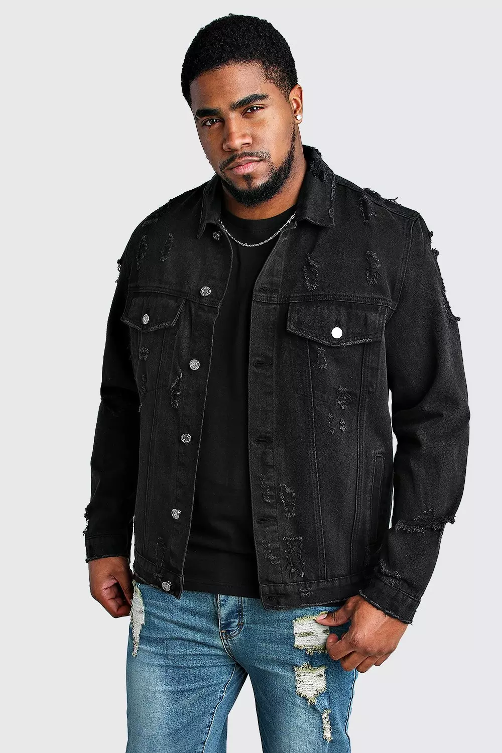 Plus size denim jacket cheap distressed